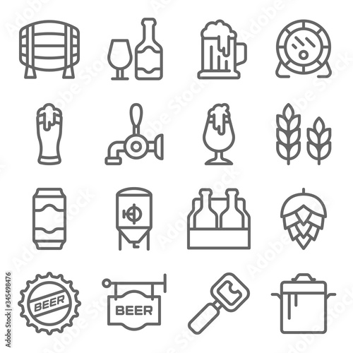 Craft Beer symbol icon set vector illustration. Contains such icon as Hops Brewing, Barley, Brew pot, A
le, Brewery, Beer Packs and more. Expanded Stroke