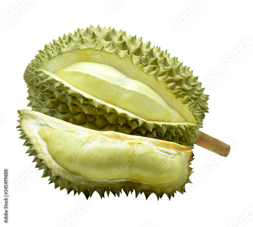 Durian peeled or durian is king of fruits isolated on white background.