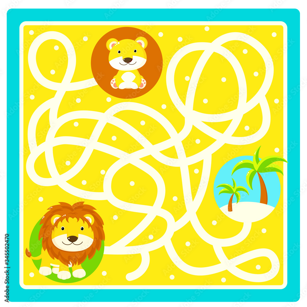 Maze game for kids with cartoon lions Maze game for kids with cartoon lions