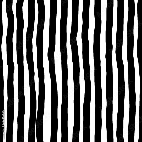 Simple black-white seamless pattern. Manual graphics, curved lines, stripes. Scandinavian style, design for wallpaper, fabric, textile.