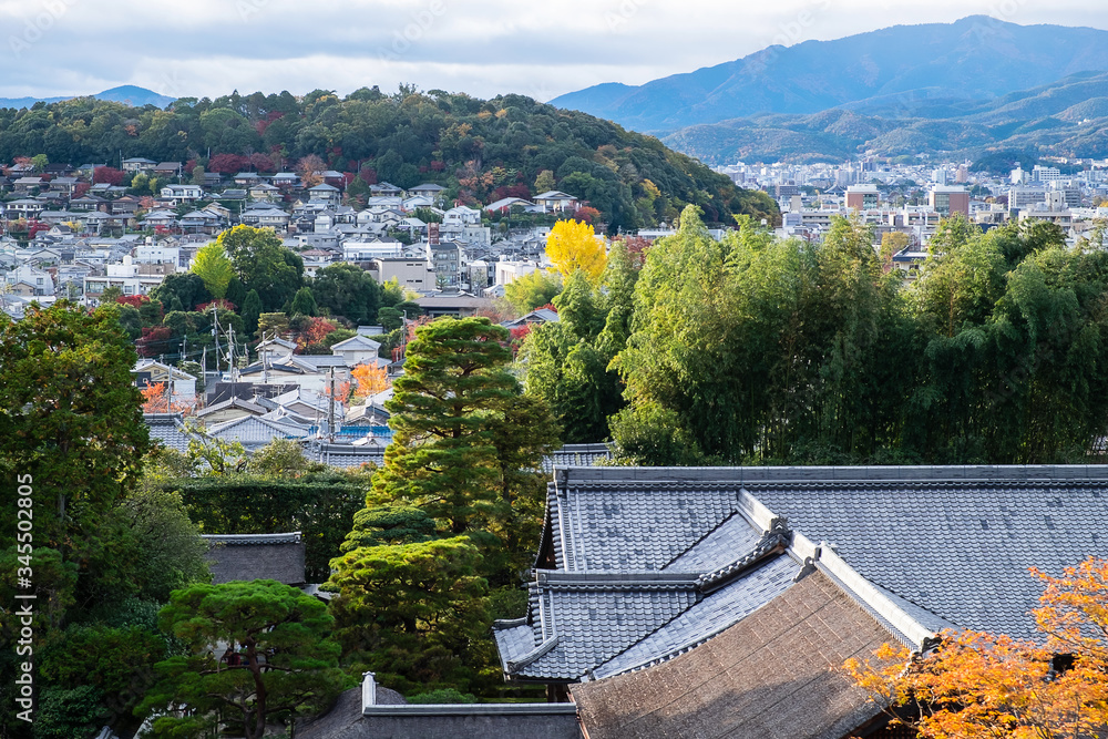 Scenery kyoto city from Ginkakuji temple  in Autumn foliage season, landmark and famous for tourist attractions in Kyoto, Kansai, Japan