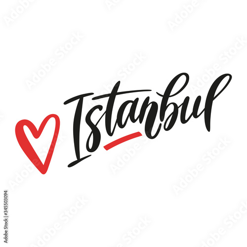 Istanbul handwritten calligraphy with a heart symbol. Creative vector lettering isolated on white background. Design for logo, web, banner, poster or print. 