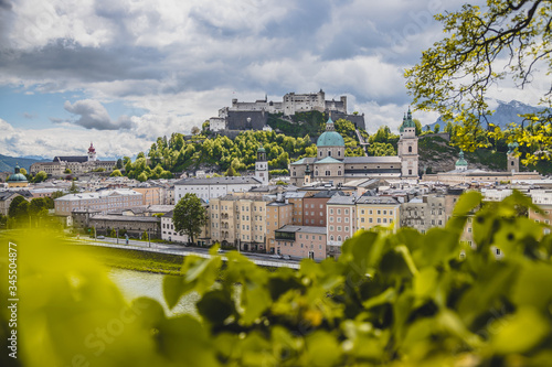 Vacation in Salzburg: Salzburg old city with fortress and cathedral in spring, Austria photo