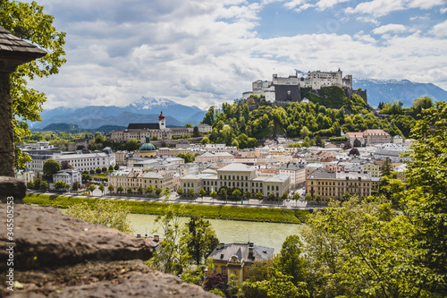 Vacation in Salzburg: Salzburg old city with fortress and cathedral in spring, Austria
