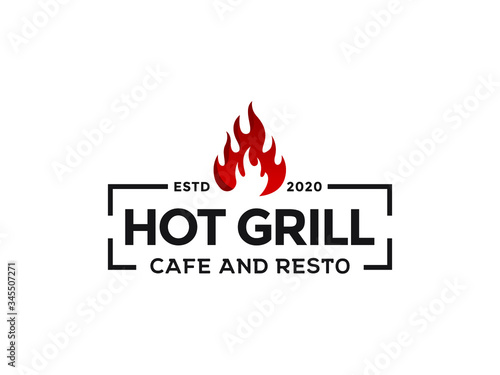 Vintage Retro Barbeque Grill, BBQ vector logo template