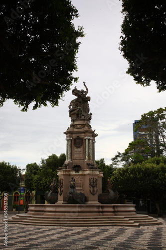 Monument Abertura dos Portos (Opening of the Ports Monument) in front of the Amazon Theatre, Manaus, Brazil.