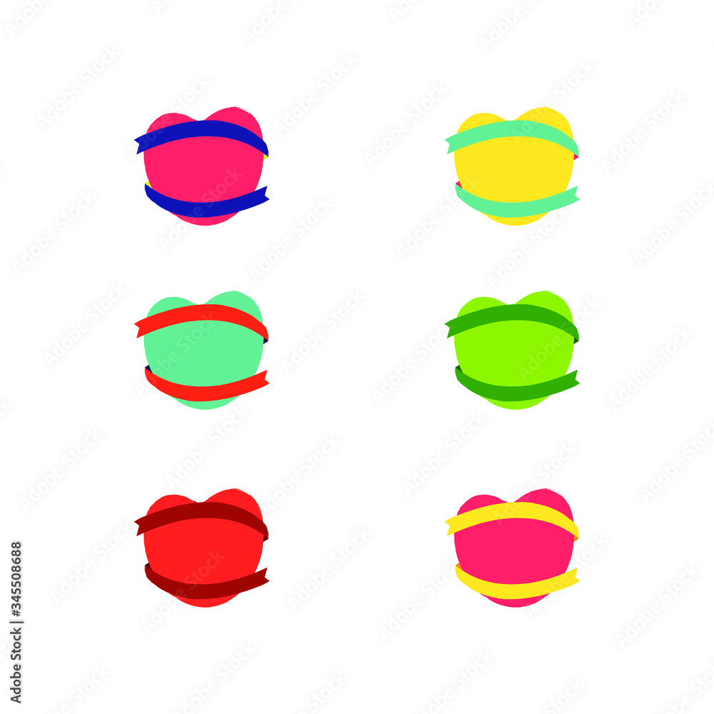 Set of Heart and Ribbon Colorful Set of Heart and Ribbon Colorful