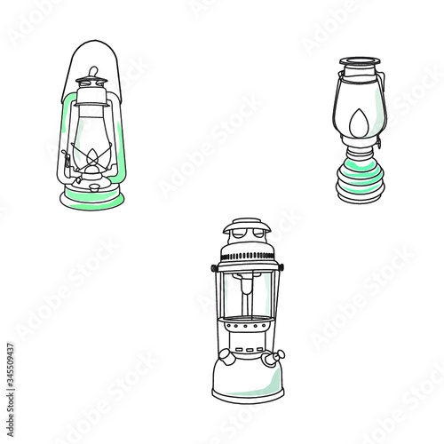 Camping lantern oil lamp vector collection