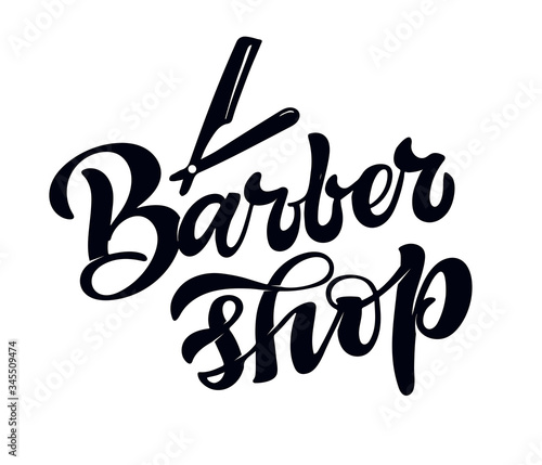 Barber Shop - cute hand drawn doodle lettering label for shop, poster, banner. Lettering logo.