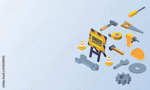 Website under construction page of Mechanic tool isometric vector design
