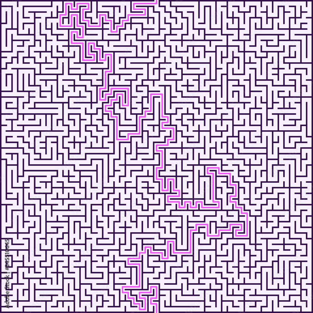 Square maze with solution. Vector illustration. Square maze with solution. Vector illustration.