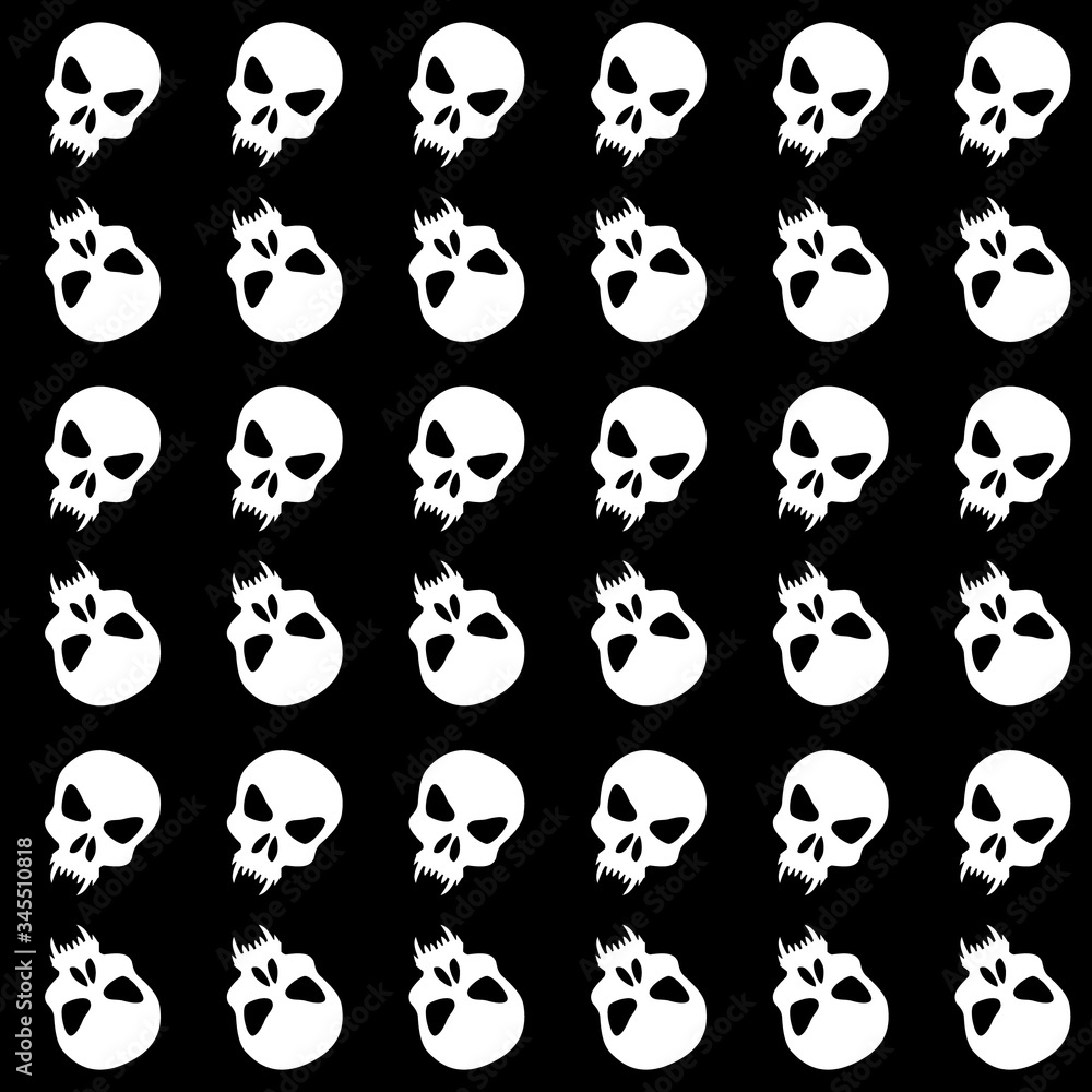 Seamless pattern with skulls. Ornamental black and white background. Vector monochrome illustration. Endless texture. Seamless pattern with skulls. Ornamental black and white background. Vector monochrome illustration. Endless texture.
