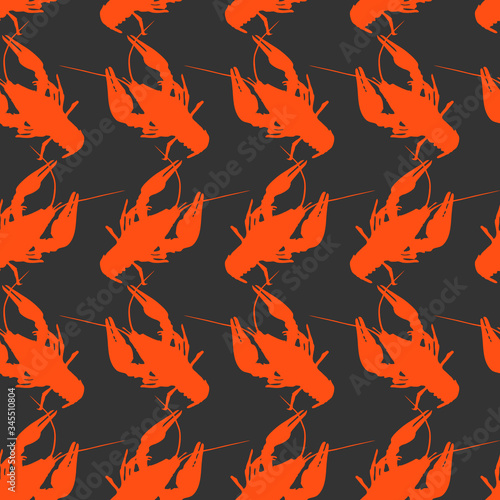 Seamless pattern with crayfish. Endless crawfish background. Vector illustration.