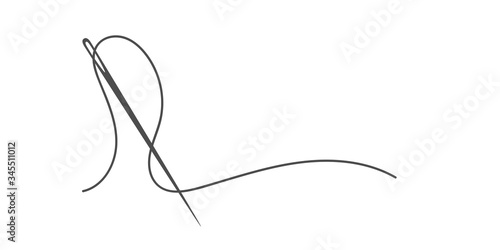 Needle and thread silhouette icon vector illustration. Tailor logo with needle symbol and curvy thread isolated on white background. Tailor logo template, fashion icon element, needlework instrument