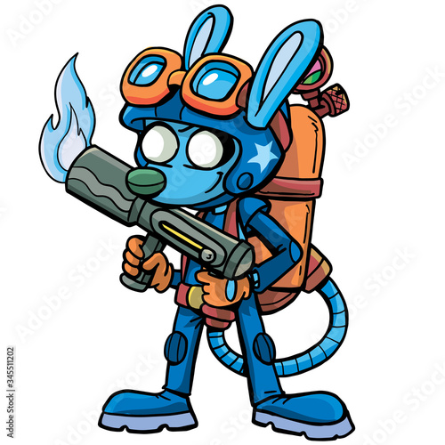 compute game  blue hero fighter with flame thrower