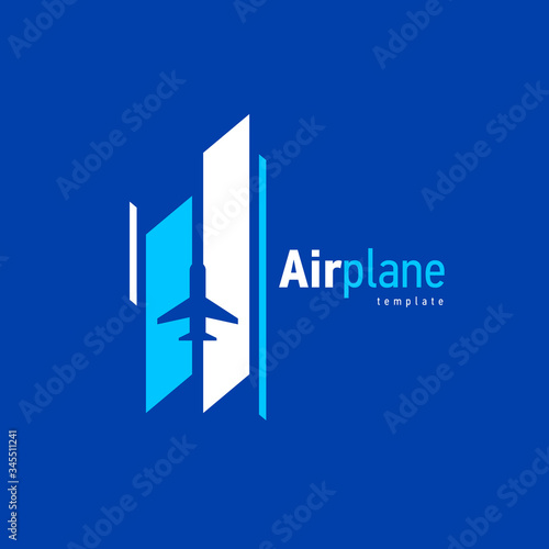 Airplane logo blue flight takeoff stripes up