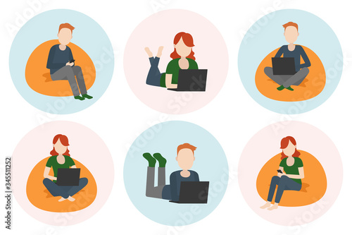 Freelancers on remote work. Working at home. Vector illustration.