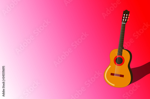 Classical guitar on a red background.