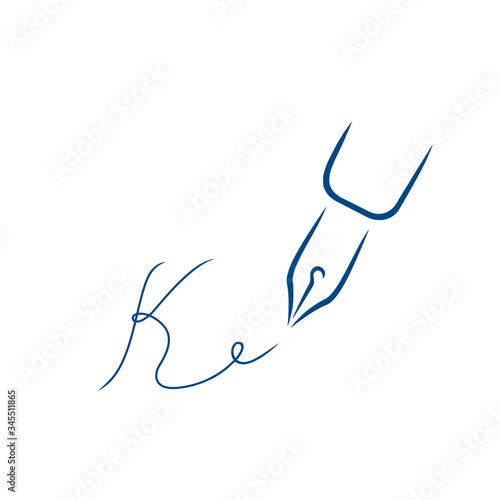 Pen icon, signature in the style of brush strokes. Signature in the form of the letter K