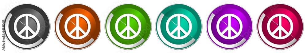 Peace icon set, silver metallic chrome border vector web buttons in 6 colors options for webdesign Peace icon set, silver metallic chrome border vector web buttons in 6 colors options for webdesign