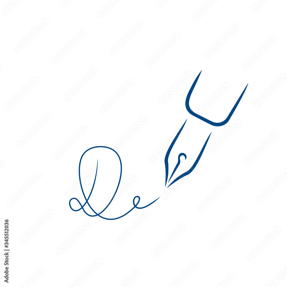 Obraz premium Pen icon, signature in the style of brush strokes. Signature in the form of the letter D