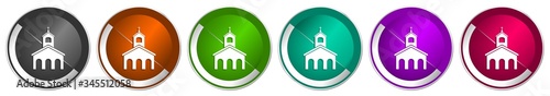 Religion, church icon set, silver metallic chrome border vector web buttons in 6 colors options for webdesign