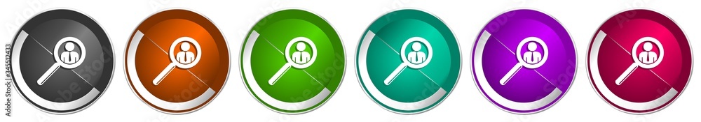 Search icon set, human, person, job, man silver metallic chrome border vector web buttons in 6 colors options for webdesign Search icon set, human, person, job, man silver metallic chrome border vector web buttons in 6 colors options for webdesign