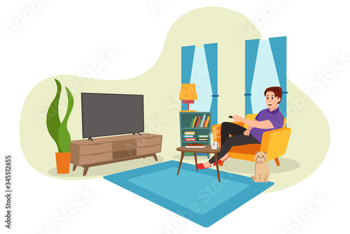 A man who was watching television inside the house during the covid-19 virus pandemic