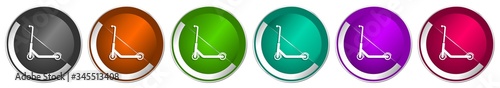 Scooter icon set, sport, activity, vehicle, silver metallic chrome border vector web buttons in 6 colors options for webdesign