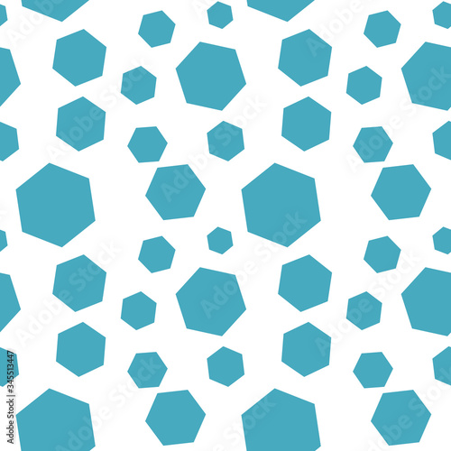 Seamless endless infinity pattern of geometric blue hexagon shapes. Drawing for wrapping paper, fabric, wallpaper.