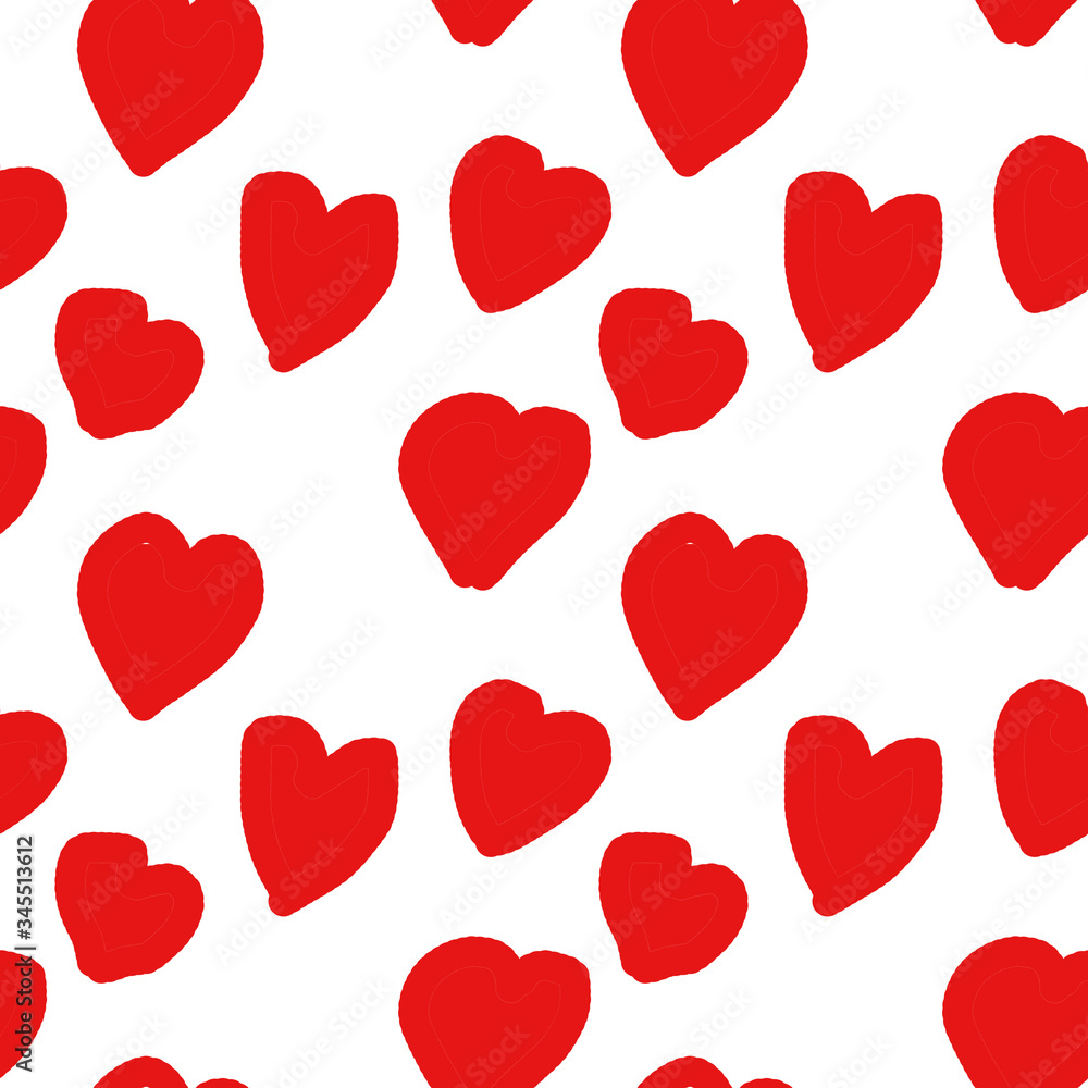 Seamless endless infinity pattern of geometric red heart shapes. Drawing for wrapping paper, fabric, wallpaper.