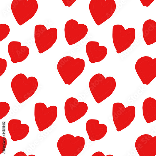 Seamless endless infinity pattern of geometric red heart shapes. Drawing for wrapping paper, fabric, wallpaper.