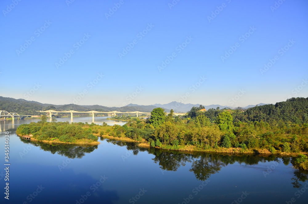 Fototapeta premium landscape with lake and bridge 