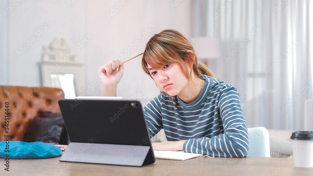 Online Group Video Call Conference of Team from Home Office.Smiling young asian woman blogger vlogger influencer at home speaking.online with internet teacher learn language talk .. Online Group Video Call Conference of Team from Home Office.Smiling young asian woman blogger vlogger influencer at home speaking.online with internet teacher learn language talk ..