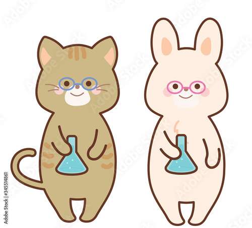 フラスコを持つ化学者のうさぎと猫　セット