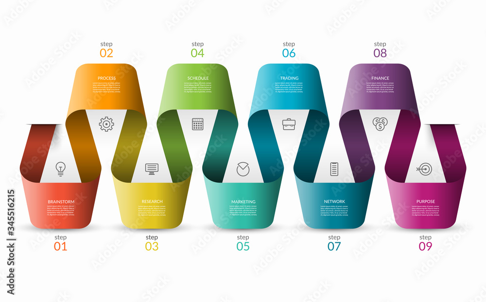 Vector infographic timeline template with 9 steps, options. Can be used ...