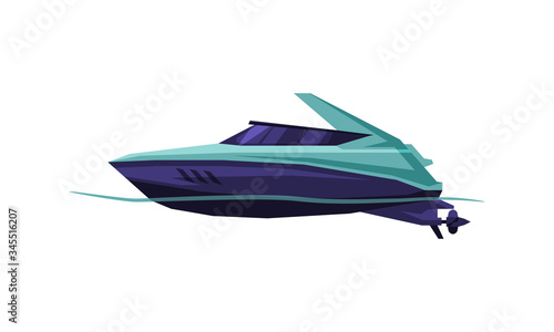 Speedboat, Modern Nautical Motorized Transport, Summer Vacation Design Element Vector Illustration