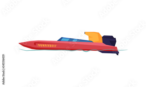 Speedboat, Modern Nautical Motorized Transport, Summer Vacation Design Element Vector Illustration