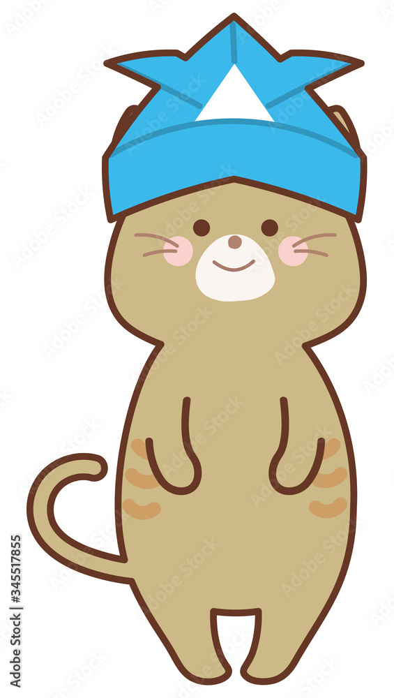 Fototapeta premium 折り紙の兜をかぶった猫
