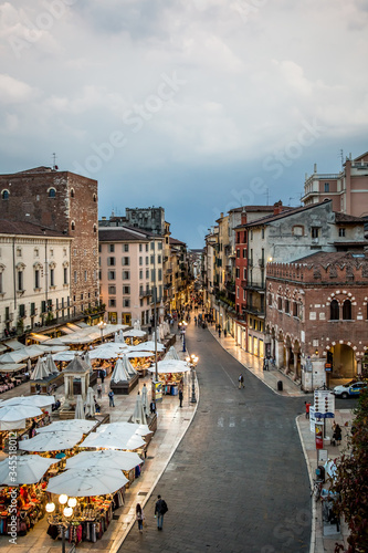 View of the Piazza delle Erbe in the evening. Verona, Veneto, Italy