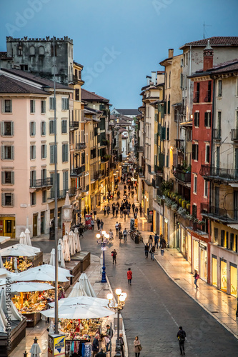 View of the Piazza delle Erbe in the evening. Verona, Veneto, Italy