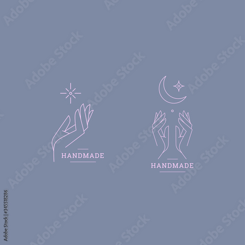 Set of logos for business in the industry of beauty, health, personal hygiene. Beautiful picture of hands. Logo of a beauty salon, health industry, makeup artist, cosmetologist, massage therapist.