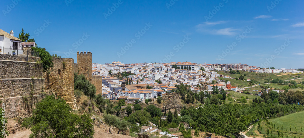 Panorama of the city wall and surrounding landscape of Ronda, Spain