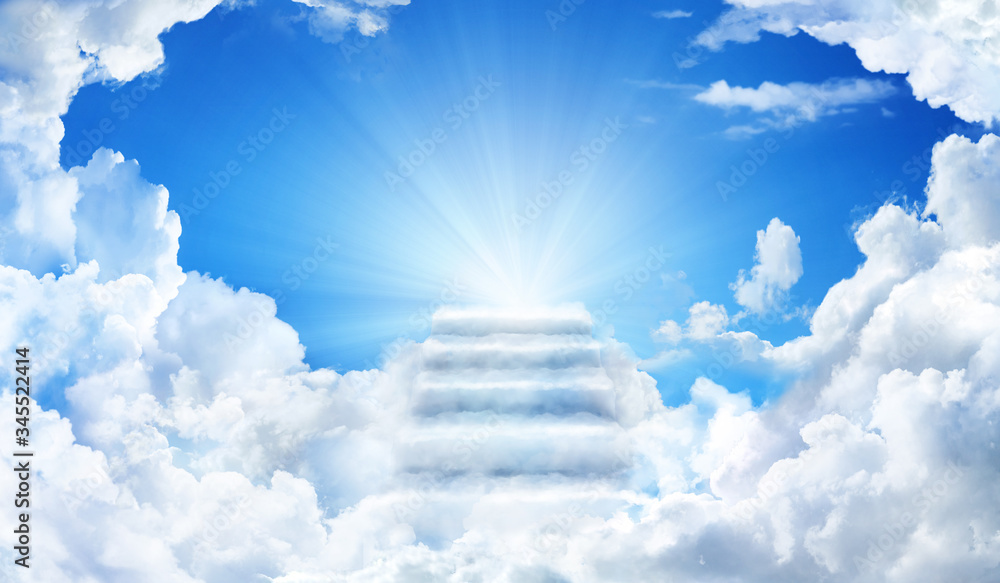 Cloud stairway to Heaven. Stairs in sky. Concept Religion background