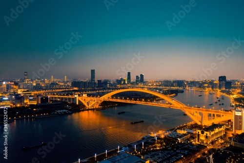 Night view of Lupu Bridge, Huangpu River, Shanghai, China