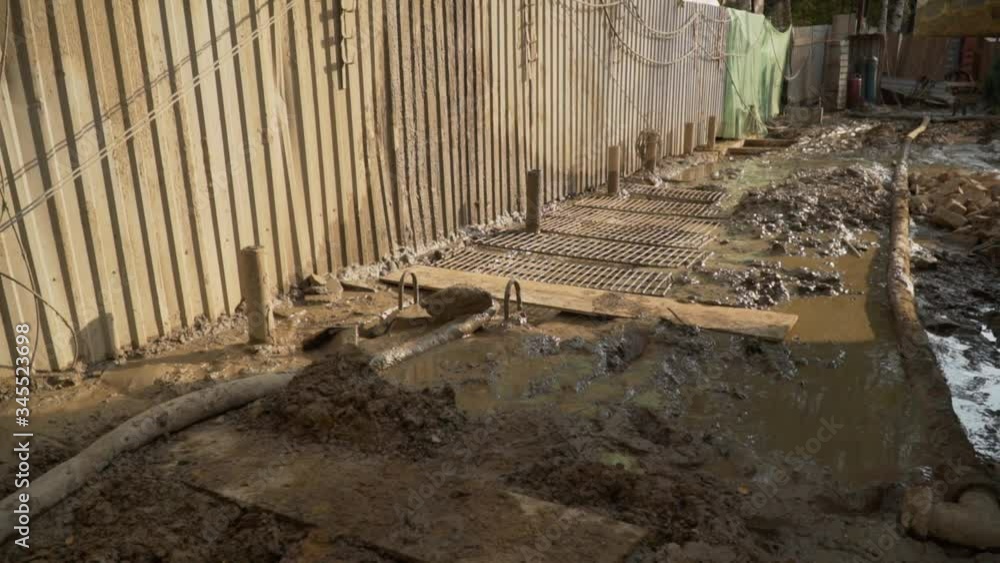upper part of the foundation. filled foundation pit of a future residential building. upper part of the foundation. filled foundation pit of a future residential building.