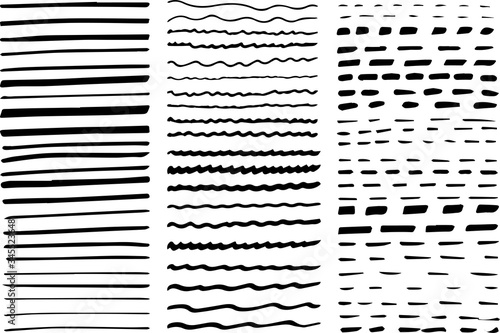 Set of hand drawn lines text labeling elements. Hand drawn wavy straight and dotted lines. Set of abstract strokes and borders as design elements for banners, wrapping paper, letter.