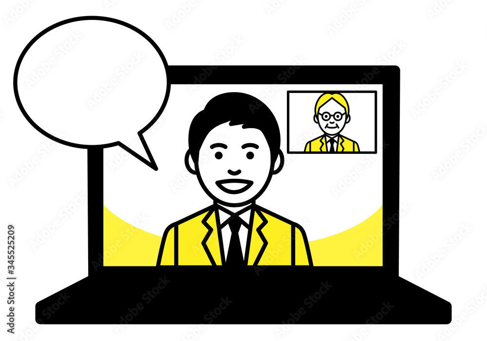 Online meeting on laptop computer with speech bubbles. Vector illustration. Online meeting on laptop computer with speech bubbles. Vector illustration.