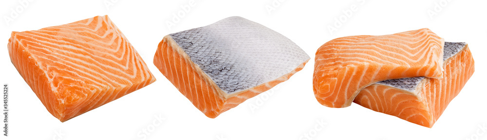 raw salmon, fish isolated on white background, clipping path, full depth of field raw salmon, fish isolated on white background, clipping path, full depth of field