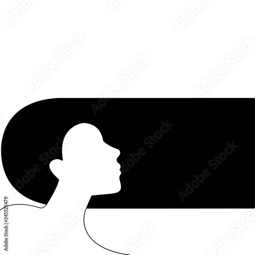Black long hair on a woman, for shampoo, balm, cosmetics. Care of hair. Element for hairdressing salon. Isolated on white background, vector.